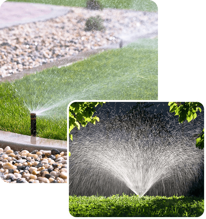 A picture of some water spraying from the top of a lawn.