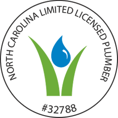 A green circle with the words north carolina limited licensed plumber # 3 2 7 6 8 in it.